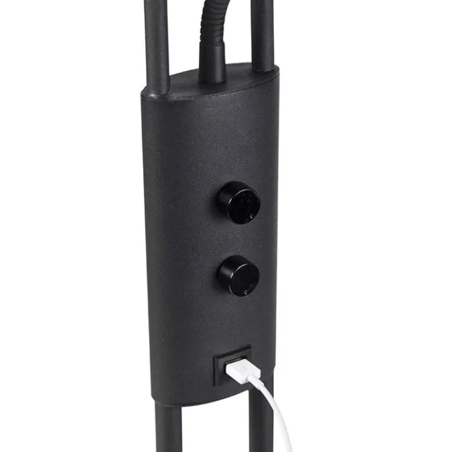 QAZQA Stehlampe schwarz mit Lesearm inkl. LED und USB-Anschluss - Sevilla