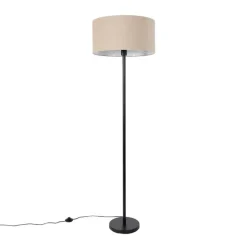 QAZQA Stehlampe schwarz mit Schirm hellbraun 50 cm - Simplo