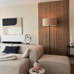 QAZQA Stehlampe schwarz mit Schirm hellbraun 50 cm - Simplo