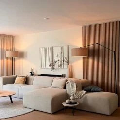 QAZQA Stehlampe schwarz mit Schirm hellbraun 50 cm - Simplo