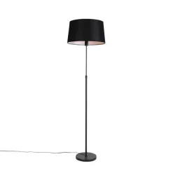 QAZQA Stehlampe schwarz mit schwarzem Leinenschirm 45cm verstellbar - Parte