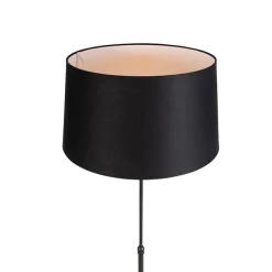 QAZQA Stehlampe schwarz mit schwarzem Leinenschirm 45cm verstellbar - Parte