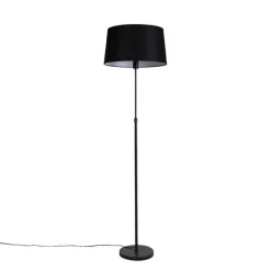 QAZQA Stehlampe schwarz mit schwarzem Leinenschirm 45cm verstellbar - Parte