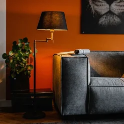 QAZQA Stehlampe schwarz mit schwarzem Schirm und verstellbarem Arm - Ladas