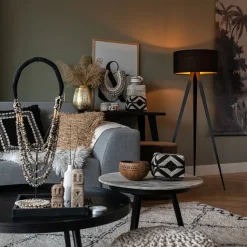 QAZQA Stehlampe schwarz mit schwarzem Schirm und goldener Innenseite - Ilse