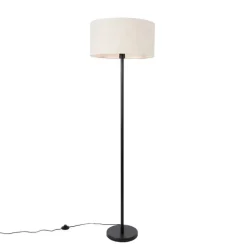 QAZQA Stehlampe schwarz mit Schirm hellgrau 50 cm - Simplo