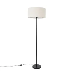 QAZQA Stehlampe schwarz mit Schirm hellgrau 50 cm - Simplo