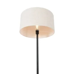 QAZQA Stehlampe schwarz mit Schirm hellgrau 50 cm - Simplo