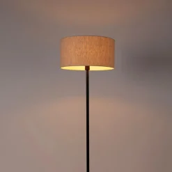 QAZQA Stehlampe schwarz mit Schirm hellgrau 50 cm - Simplo