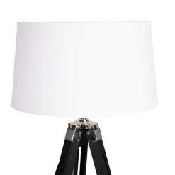 QAZQA Stehlampe schwarz mit weißem Leinenschirm 45 cm - Tripod