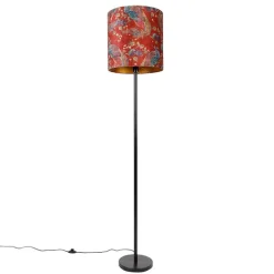 QAZQA Stehlampe schwarz Schatten Pfau Design rot 40 cm - Simplo