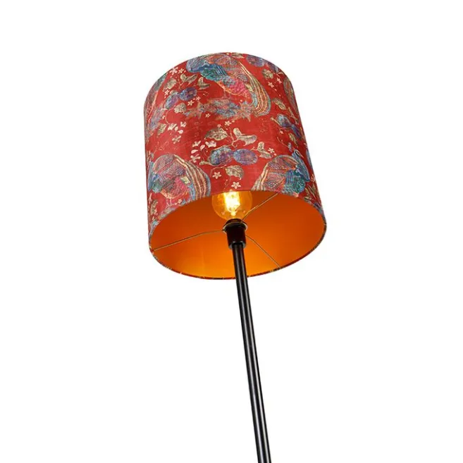 QAZQA Stehlampe schwarz Schatten Pfau Design rot 40 cm - Simplo