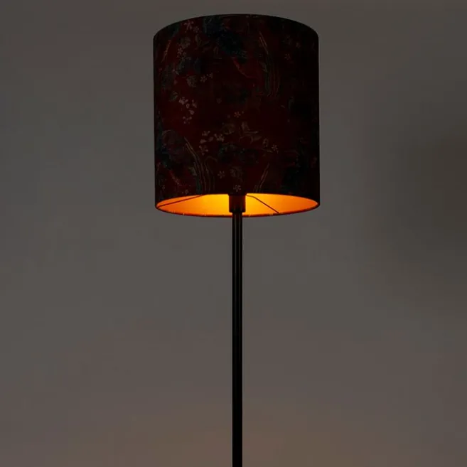 QAZQA Stehlampe schwarz Schatten Pfau Design rot 40 cm - Simplo