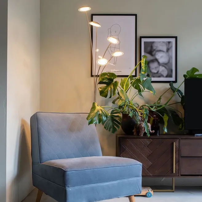 QAZQA Stehlampe Stahl inkl. LED mit Touch-Dimmer - Sixties Trento