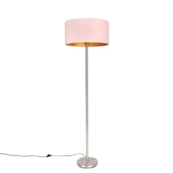 QAZQA Stehlampe Stahl mit rosa Schirm 50 cm - Simplo
