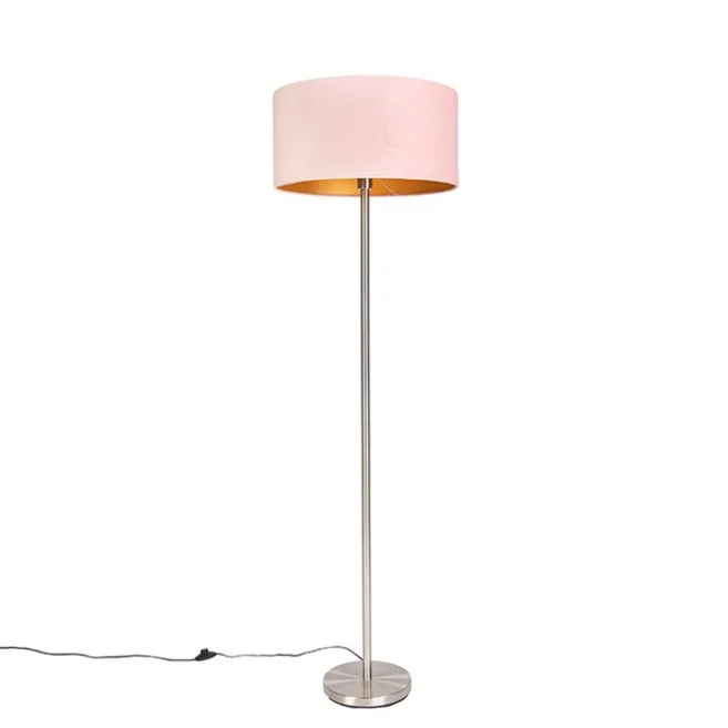 QAZQA Stehlampe Stahl mit rosa Schirm 50 cm - Simplo
