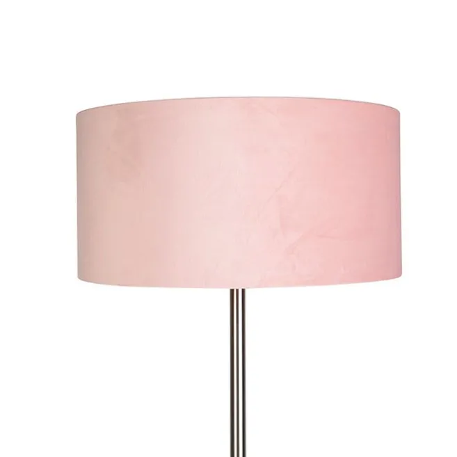 QAZQA Stehlampe Stahl mit rosa Schirm 50 cm - Simplo