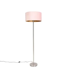 QAZQA Stehlampe Stahl mit rosa Schirm 50 cm - Simplo