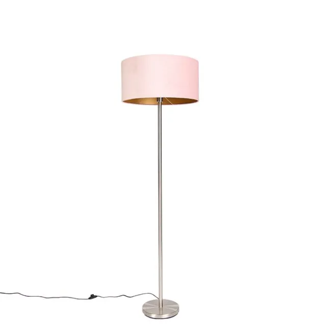 QAZQA Stehlampe Stahl mit rosa Schirm 50 cm - Simplo
