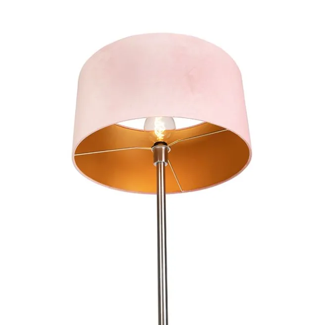 QAZQA Stehlampe Stahl mit rosa Schirm 50 cm - Simplo