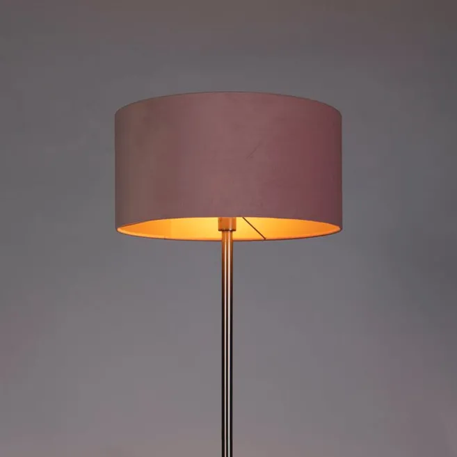 QAZQA Stehlampe Stahl mit rosa Schirm 50 cm - Simplo