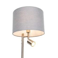 QAZQA Stehlampe Stahl mit Schirm grau und Leselampe - Jelena