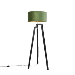 QAZQA Stehlampe Stativ schwarz mit grünem Schirm und Gold 50 cm - Puros