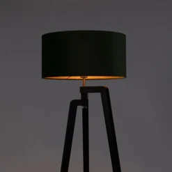 QAZQA Stehlampe Stativ schwarz mit grünem Schirm und Gold 50 cm - Puros