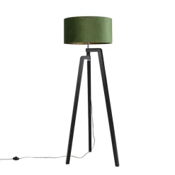 QAZQA Stehlampe Stativ schwarz mit grünem Schirm und Gold 50 cm - Puros