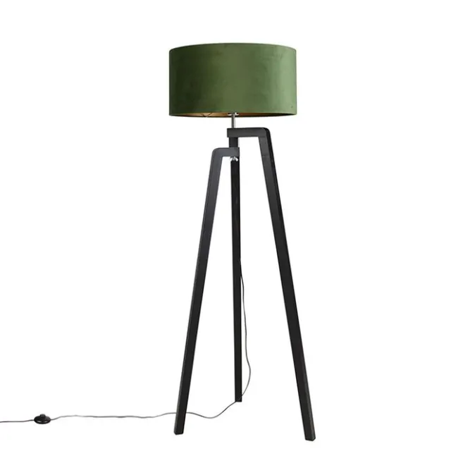 QAZQA Stehlampe Stativ schwarz mit grünem Schirm und Gold 50 cm - Puros