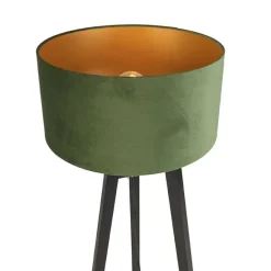 QAZQA Stehlampe Stativ schwarz mit grünem Schirm und Gold 50 cm - Puros