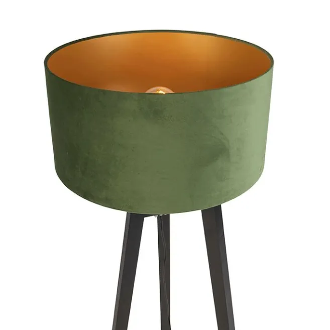 QAZQA Stehlampe Stativ schwarz mit grünem Schirm und Gold 50 cm - Puros