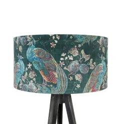 QAZQA Stehlampe Stativ schwarz mit Schirm Pfau 50 cm - Tripod Classic