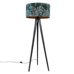 QAZQA Stehlampe Stativ schwarz mit Schirm Pfau 50 cm - Tripod Classic