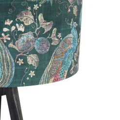 QAZQA Stehlampe Stativ schwarz mit Schirm Pfau 50 cm - Tripod Classic