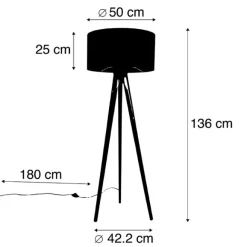QAZQA Stehlampe Stativ schwarz mit Schirm Pfau 50 cm - Tripod Classic