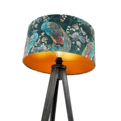 QAZQA Stehlampe Stativ schwarz mit Schirm Pfau 50 cm - Tripod Classic