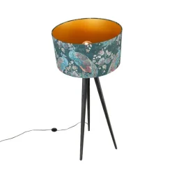 QAZQA Stehlampe Stativ schwarz mit Schirm Pfau 50 cm - Tripod Classic