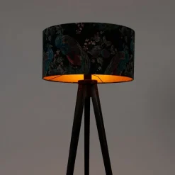 QAZQA Stehlampe Stativ schwarz mit Schirm Pfau 50 cm - Tripod Classic