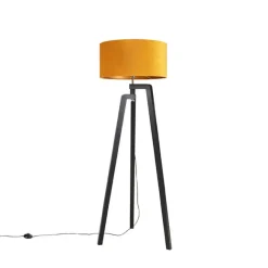 QAZQA Stehlampe Stativ schwarz mit gelbem Schirm und Gold 50 cm - Puros