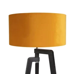 QAZQA Stehlampe Stativ schwarz mit gelbem Schirm und Gold 50 cm - Puros