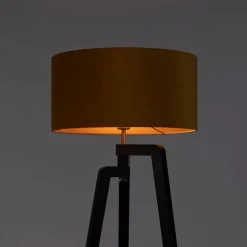QAZQA Stehlampe Stativ schwarz mit gelbem Schirm und Gold 50 cm - Puros