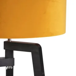 QAZQA Stehlampe Stativ schwarz mit gelbem Schirm und Gold 50 cm - Puros