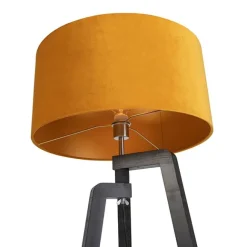 QAZQA Stehlampe Stativ schwarz mit gelbem Schirm und Gold 50 cm - Puros