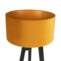 QAZQA Stehlampe Stativ schwarz mit gelbem Schirm und Gold 50 cm - Puros