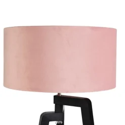 QAZQA Stehlampe Stativ schwarz mit rosa Schirm und Gold 50 cm - Puros