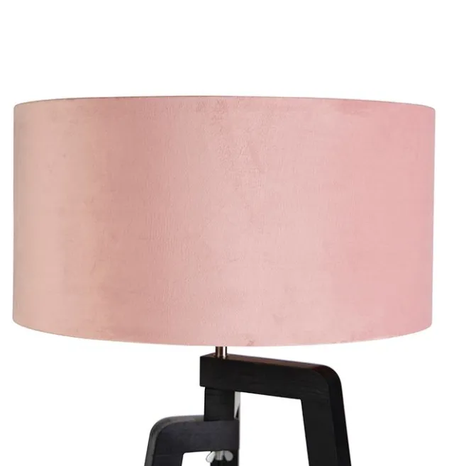 QAZQA Stehlampe Stativ schwarz mit rosa Schirm und Gold 50 cm - Puros