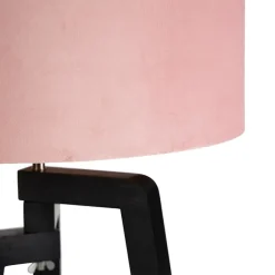 QAZQA Stehlampe Stativ schwarz mit rosa Schirm und Gold 50 cm - Puros