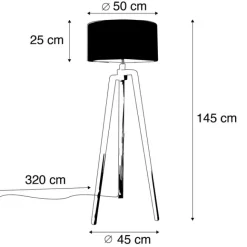 QAZQA Stehlampe Stativ schwarz mit rosa Schirm und Gold 50 cm - Puros