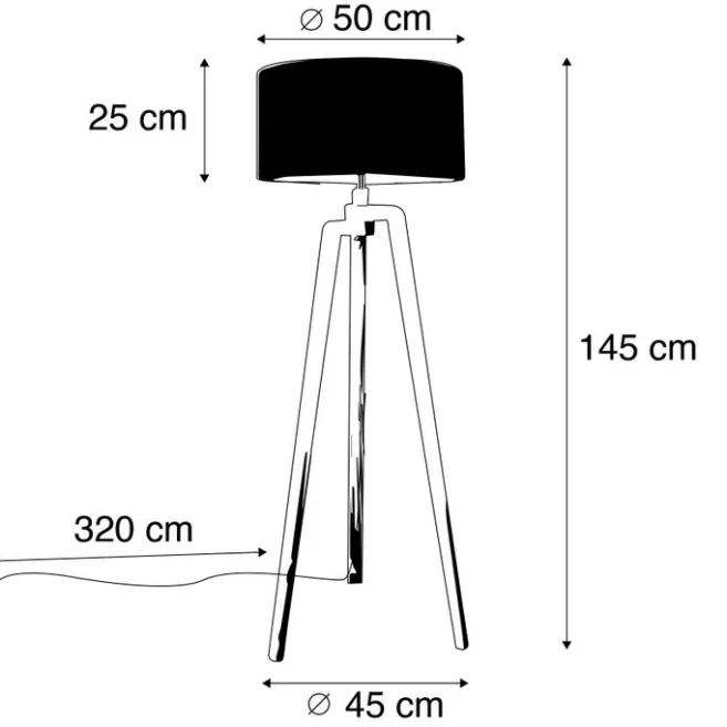QAZQA Stehlampe Stativ schwarz mit rosa Schirm und Gold 50 cm - Puros